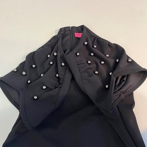 Betsey Johnson Black Sheath Dress Size 4 Faux Tahitian Pearl Fully Lined Crepe - Picture 4 of 10
